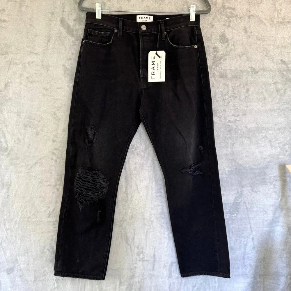 NWT FRAME Denim Le Original Grayridge‎ Distressed Black Straight Leg Jeans 26 30